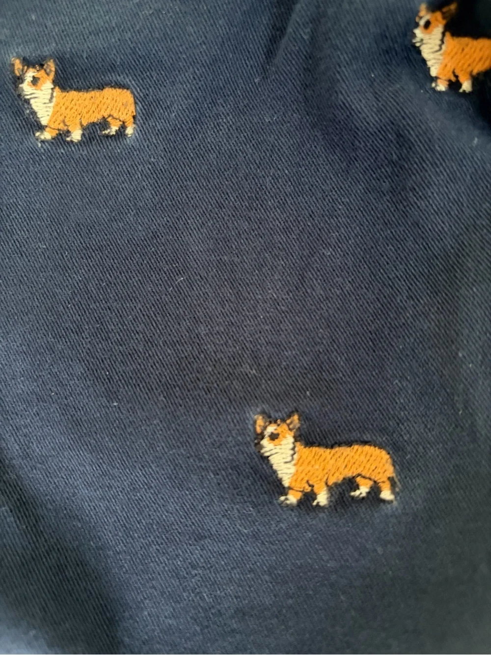Crewcuts Navy Chino Pants with Orange Corgi Embroidery